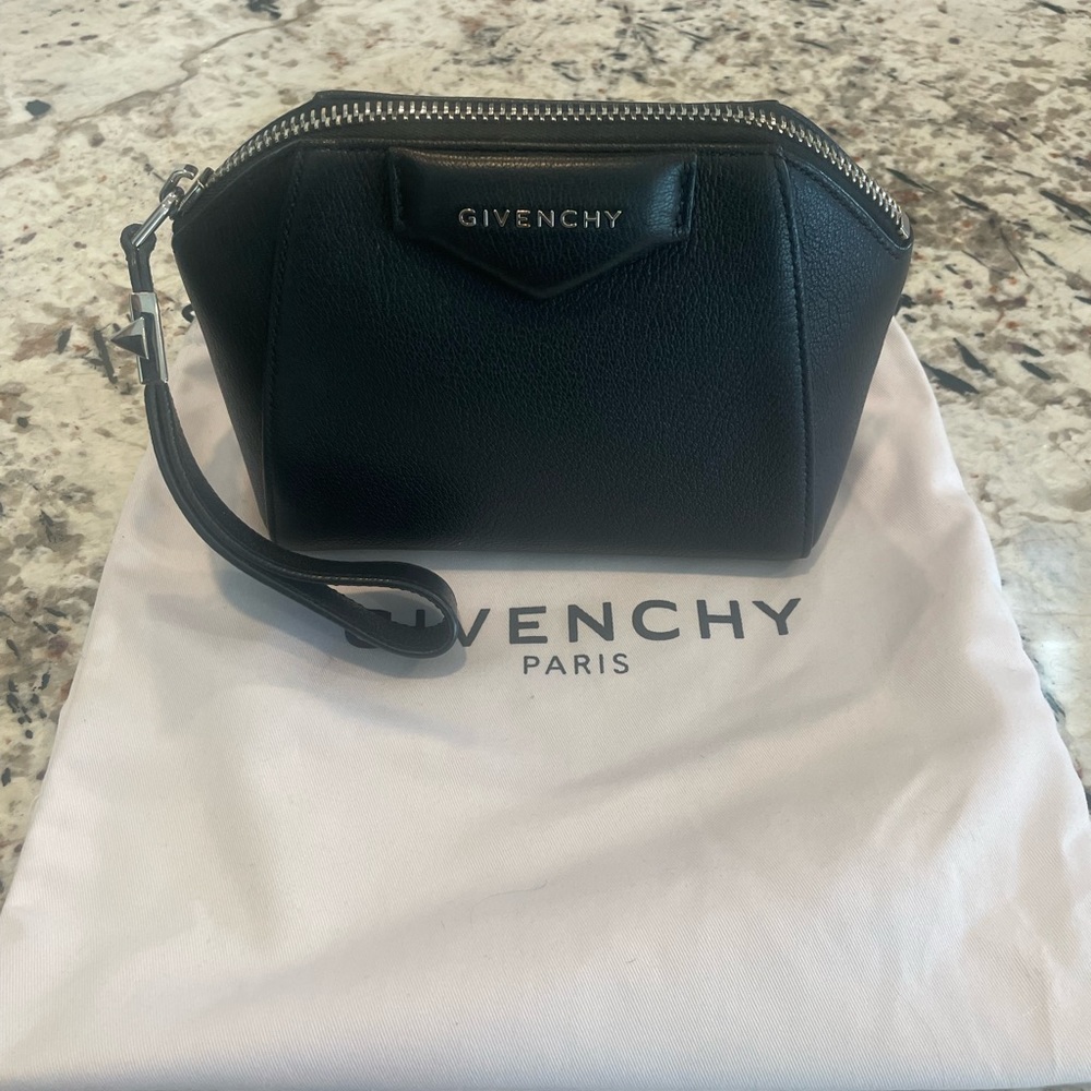 Givenchy Black Leather Wristlet Pouch